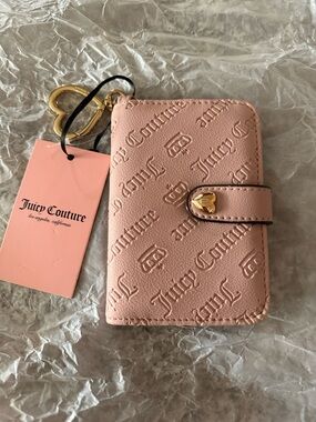 Juicy Couture Pink Embossed Card Wallet with Gold Heart Keyring